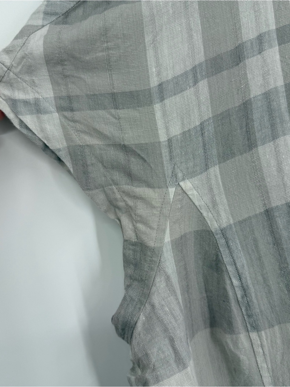 Eileen Fisher Shift Dress Size 3X Organic Linen Cotton Plaid V-Back Pockets Gray - Picture 6 of 10